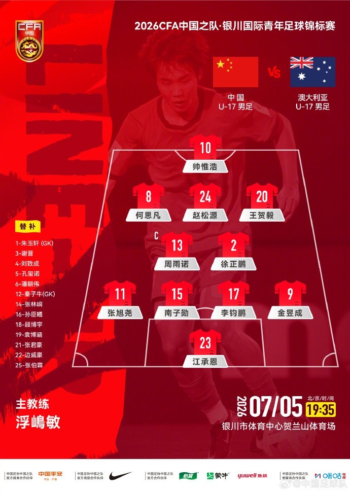 U17友谊赛首发变动：徐正鹏顶替潘朝伟，江承恩出任门将