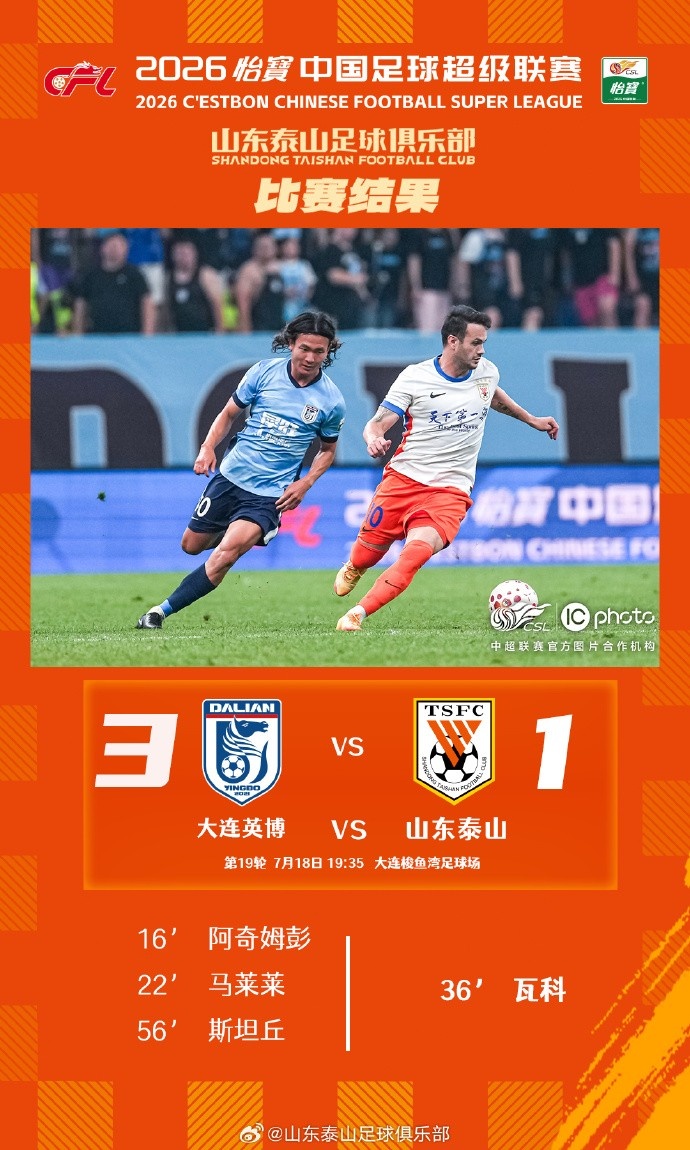 山东泰山客场1-3不敌大连英博 球迷致谢